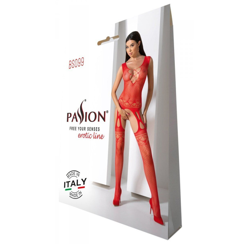Бодистокинг с плетением на груди Passion BS099 One Size, red, открытый доступ, имитация подвязок Бодистокинг с плетением на груди Passion BS099 One Size, red, открытый доступ, имитация подвязок