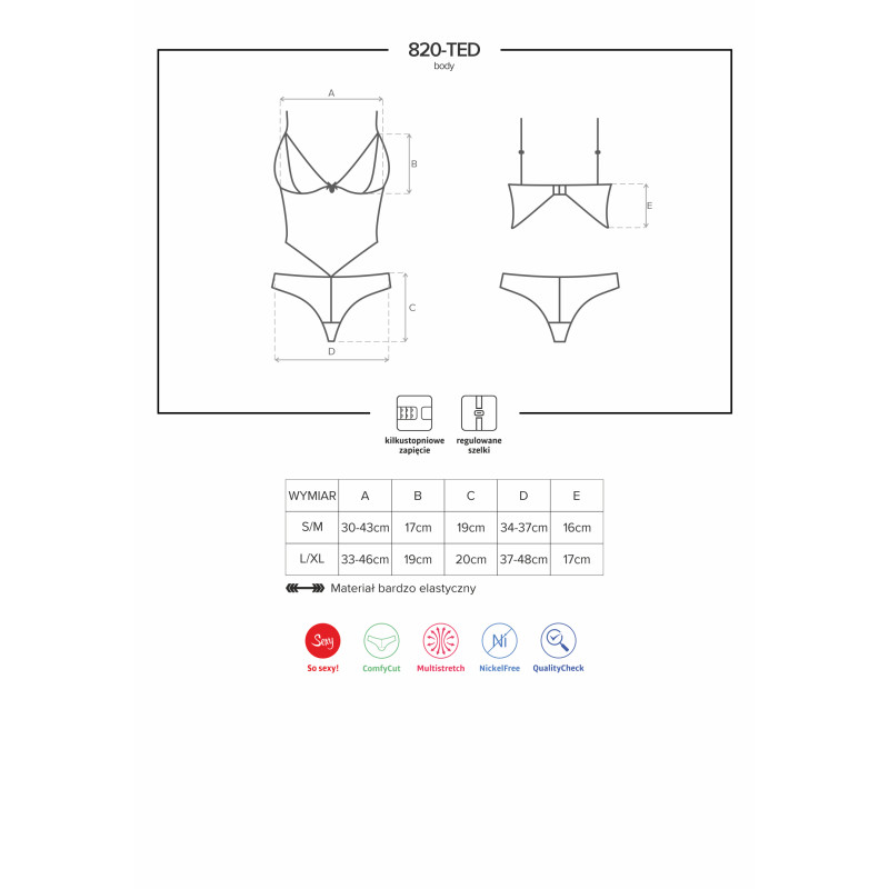 Боді Obsessive 821-TED-1 Чорний L/XL Боді Obsessive 821-TED-1 Чорний L/XL