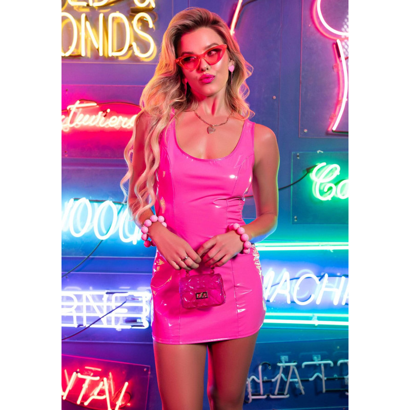 Виниловое мини-платье Leg Avenue Pink vinyl mini dress S, розовое Виниловое мини-платье Leg Avenue Pink vinyl mini dress S, розовое