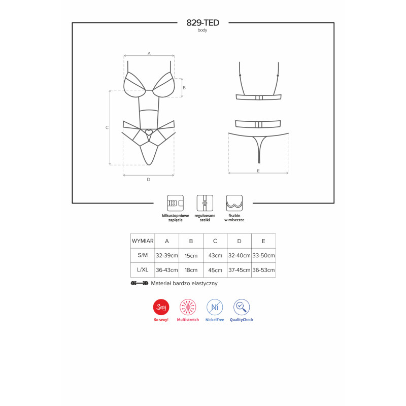 Боді Obsessive 829-TED-3 Червоний S/M Боді Obsessive 829-TED-3 Червоний S/M