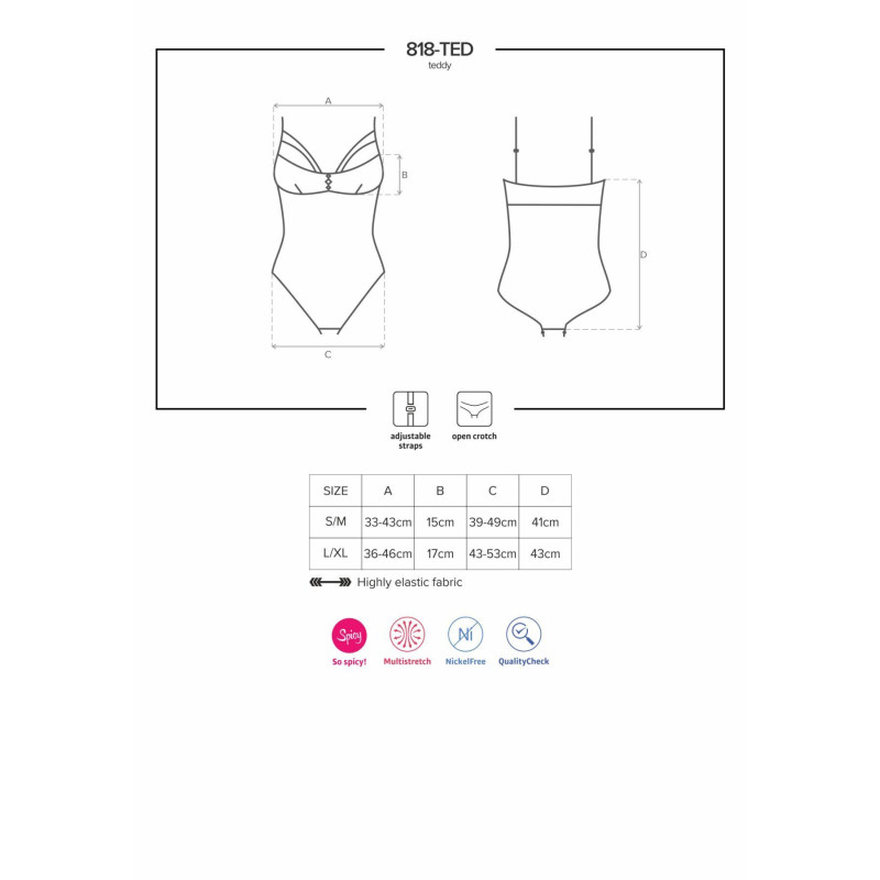 Кружевное боди с доступом Obsessive 818-TED-1 teddy M/L, черное Кружевное боди с доступом Obsessive 818-TED-1 teddy M/L, черное