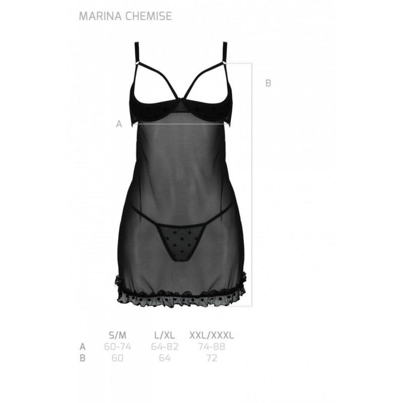Еротичний пеньюар Passion MARINA CHEMISE, XXL/XXXL, black Еротичний пеньюар Passion MARINA CHEMISE, XXL/XXXL, black