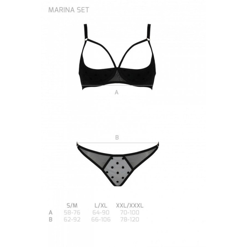 Эротический комплект Passion MARINA SET WITH OPEN BRA, L/XL, black, открытые чашки Эротический комплект Passion MARINA SET WITH OPEN BRA, L/XL, black, открытые чашки