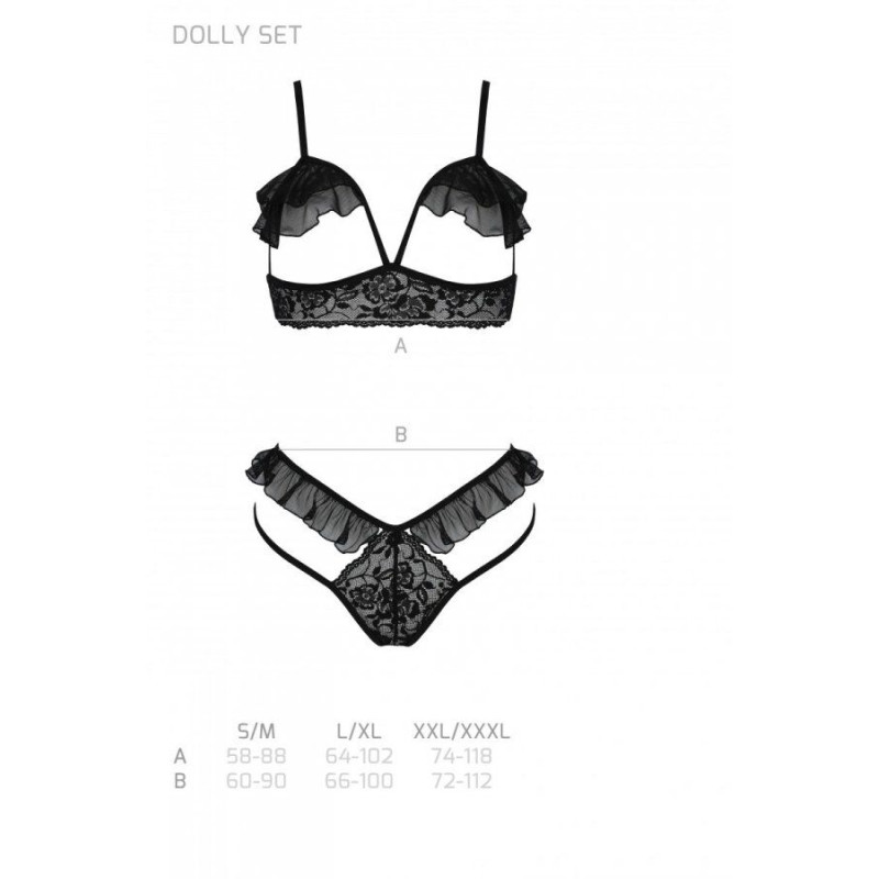 Эротический комплект Passion DOLLY SET, L/XL, black, с открытыми чашками Эротический комплект Passion DOLLY SET, L/XL, black, с открытыми чашками