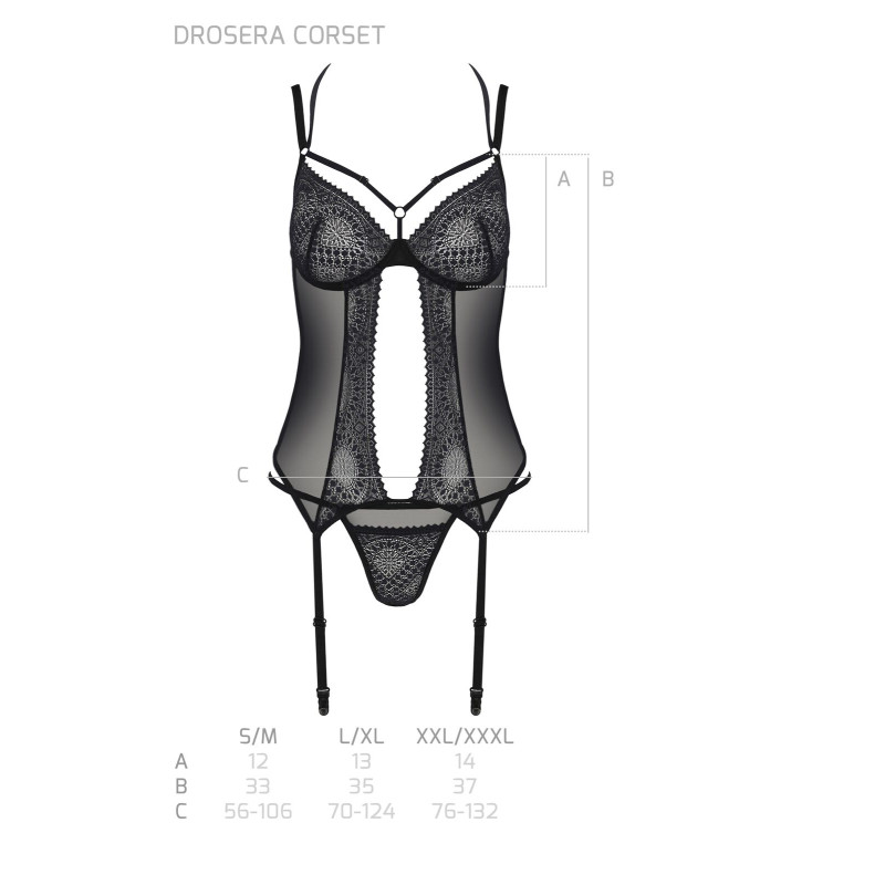 Корсет Passion DROSERA CORSET black, S/M, з кріпленнями для панчіх, трусики в комплекті Корсет Passion DROSERA CORSET black, S/M, з кріпленнями для панчіх, трусики в комплекті