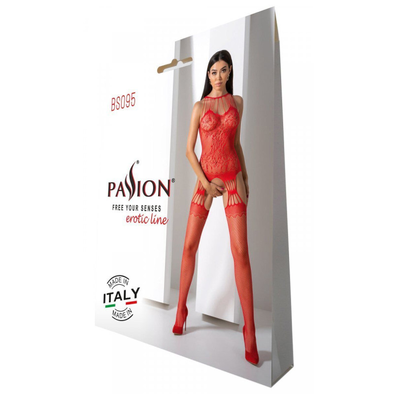 Бодистокинг с множеством бретелей Passion BS095 One Size, red, имитация пояса и чулок, с доступом Бодистокинг с множеством бретелей Passion BS095 One Size, red, имитация пояса и чулок, с доступом