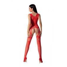 Бодистокинг с плетением на груди Passion BS099 One Size, red, открытый доступ, имитация подвязок