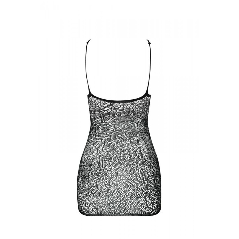 Ажурное мини-платье на тонких бретелях Passion BS096 One Size, black, плетение на груди