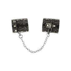 Широкие наручники с блестками и цепью Obsessive A747 cuffs, черно-серебряные