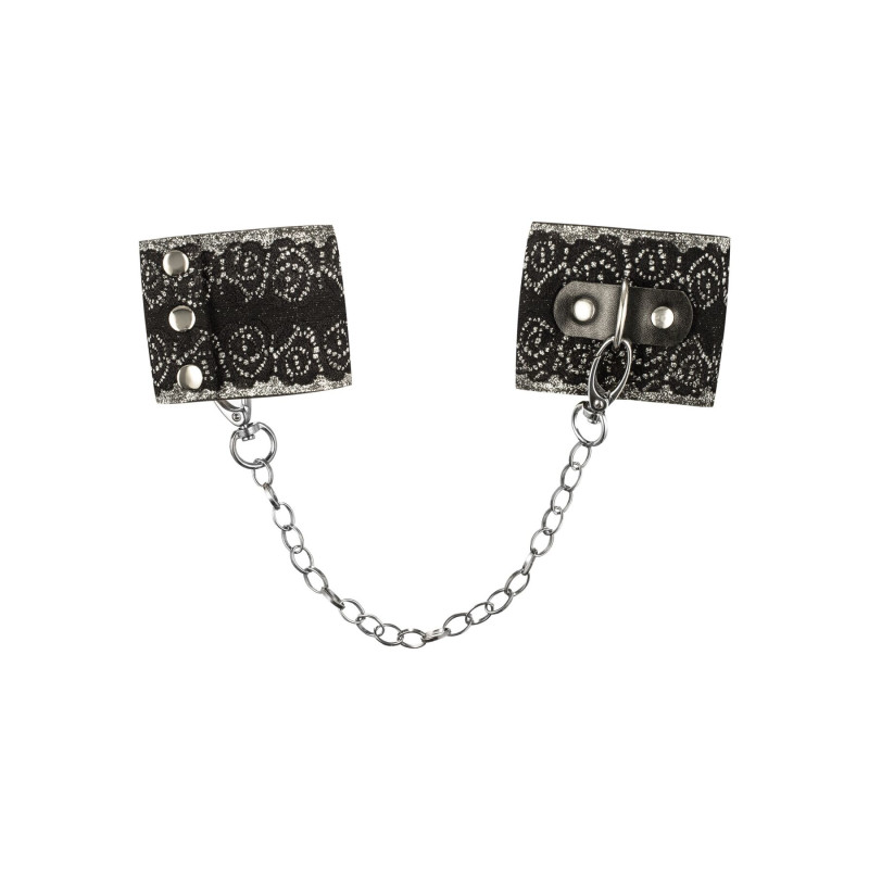 Широкі наручники з блискітками та ланцюгом Obsessive A747 cuffs, чорно-срібні Широкі наручники з блискітками та ланцюгом Obsessive A747 cuffs, чорно-срібні