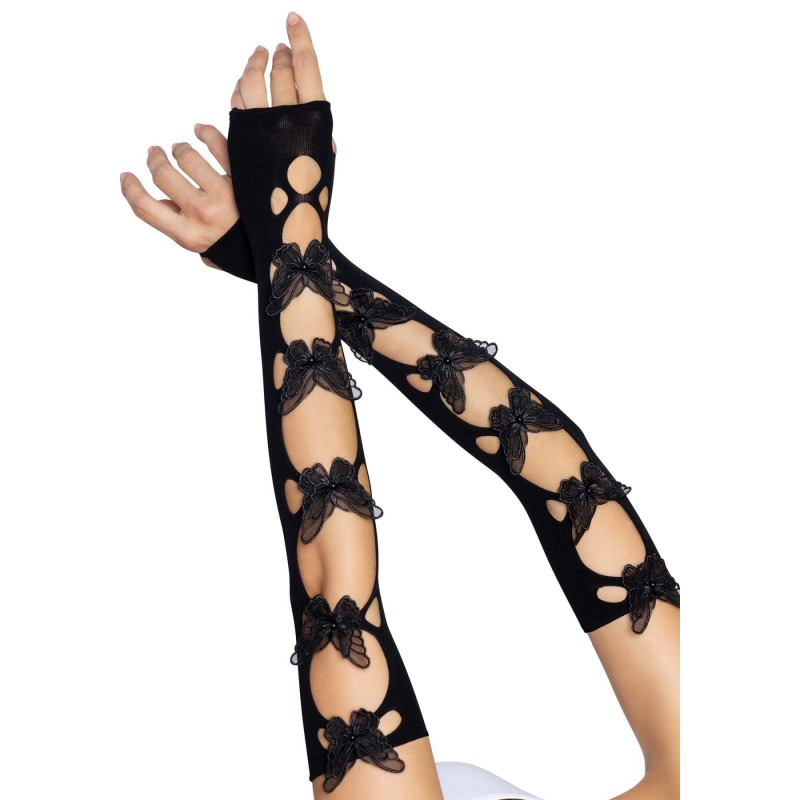 Мітенки Leg Avenue Butterfly applique arm warmers Black, метелики Мітенки Leg Avenue Butterfly applique arm warmers Black, метелики
