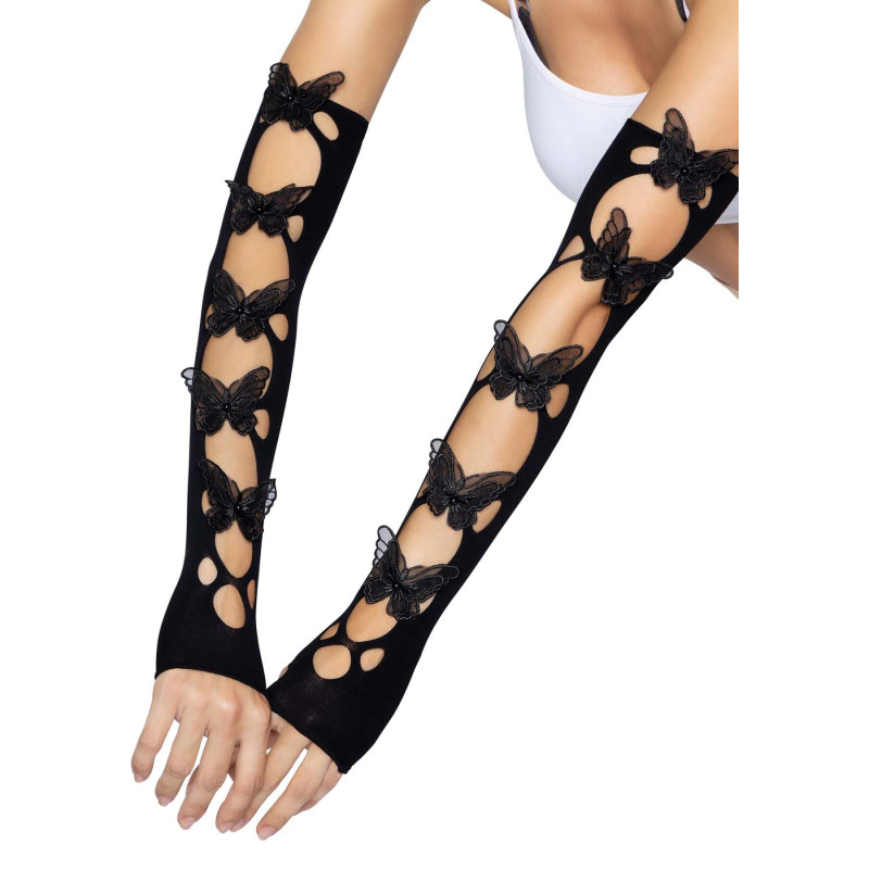 Мітенки Leg Avenue Butterfly applique arm warmers Black, метелики Мітенки Leg Avenue Butterfly applique arm warmers Black, метелики