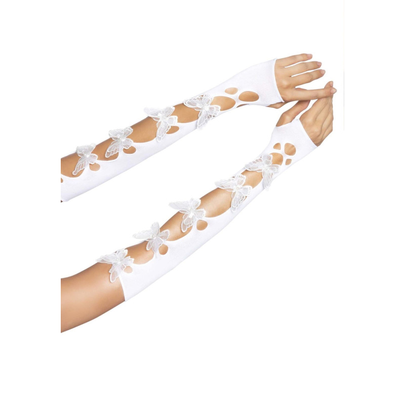 Мітенки Leg Avenue Butterfly applique arm warmers White, метелики Мітенки Leg Avenue Butterfly applique arm warmers White, метелики