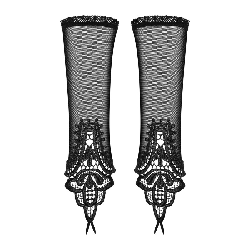 Сетчатые митенки с кружевом Obsessive Luiza mittens черные One size