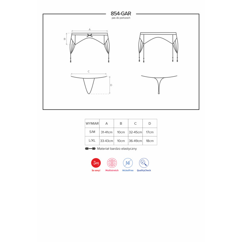 Пояс для панчох Obsessive 854-GAR-1 Чорний L/XL