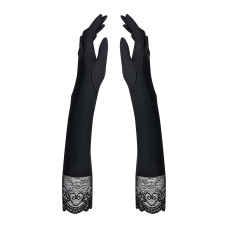 Високі рукавички з каменями та мереживом Obsessive Miamor gloves, чорні One size
