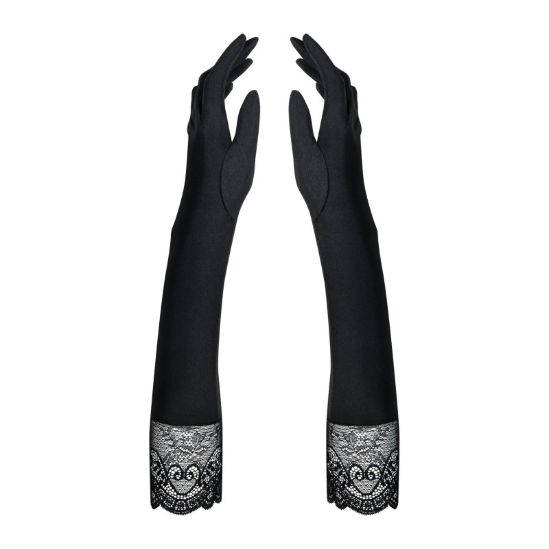 Высокие перчатки с камнями и кружевом Obsessive Miamor gloves, черные One size Высокие перчатки с камнями и кружевом Obsessive Miamor gloves, черные One size