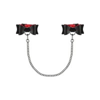 Шкіряні наручники-банти з довгим ланцюгом Obsessive A745 cuffs, чорно-червоні