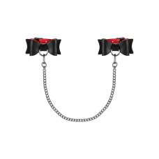 Кожаные наручники-банты с длинной цепью Obsessive A745 cuffs, черно-красные