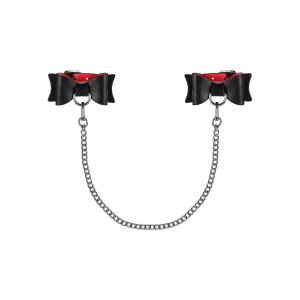 Кожаные наручники-банты с длинной цепью Obsessive A745 cuffs, черно-красные