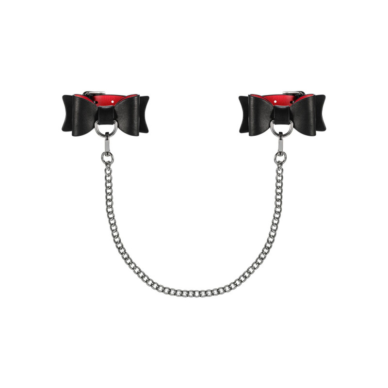 Кожаные наручники-банты с длинной цепью Obsessive A745 cuffs, черно-красные Кожаные наручники-банты с длинной цепью Obsessive A745 cuffs, черно-красные