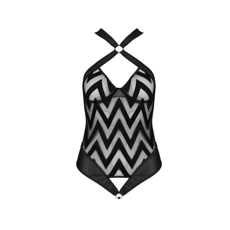Сетчатый боди с халтером и ритмичным рисунком Passion Hima Body black L/XL Сетчатый боди с халтером и ритмичным рисунком Passion Hima Body black L/XL