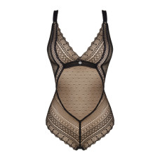 Кружевное боди с декольте Obsessive Estiqua teddy черное M/L