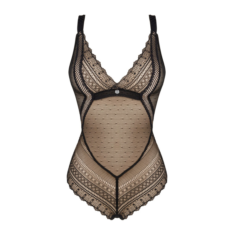 Кружевное боди с декольте Obsessive Estiqua teddy черное M/L Кружевное боди с декольте Obsessive Estiqua teddy черное M/L