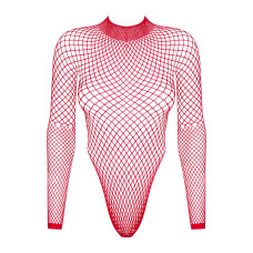 Сетчатый бодистокинг с длинным рукавом Obsessive B126 teddy красный XL/XXL
