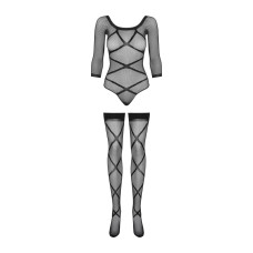 Бодистокинг Obsessive Bodystocking G320 чулки, боди, декор в виде линий black S/M/L