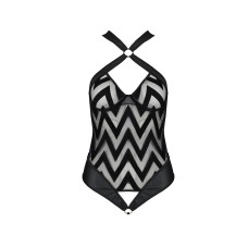 Сетчатый боди с халтером и ритмичным рисунком Passion Hima Body black S/M