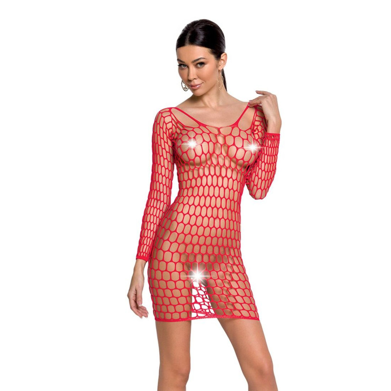 Бодістокінг-сукня з глибоким коміром Passion BS093 red Бодістокінг-сукня з глибоким коміром Passion BS093 red