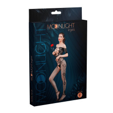 Бодістокінг з доступом Moonlight Model 10 Black XS-L, імітація шнурівки, квітковий декор, відкриті п
