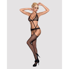 Сетчатый бодистокинг с имитацией топа, пояса и чулки Obsessive Bodystocking N108 черный