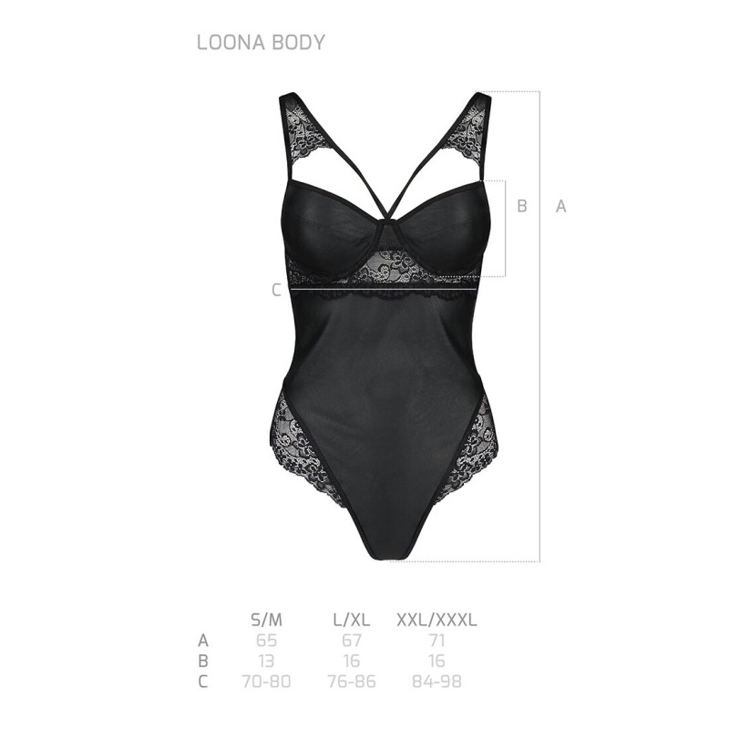 Боди из эко-кожи и кружева Passion Loona Body black XXL/XXXL Боди из эко-кожи и кружева Passion Loona Body black XXL/XXXL
