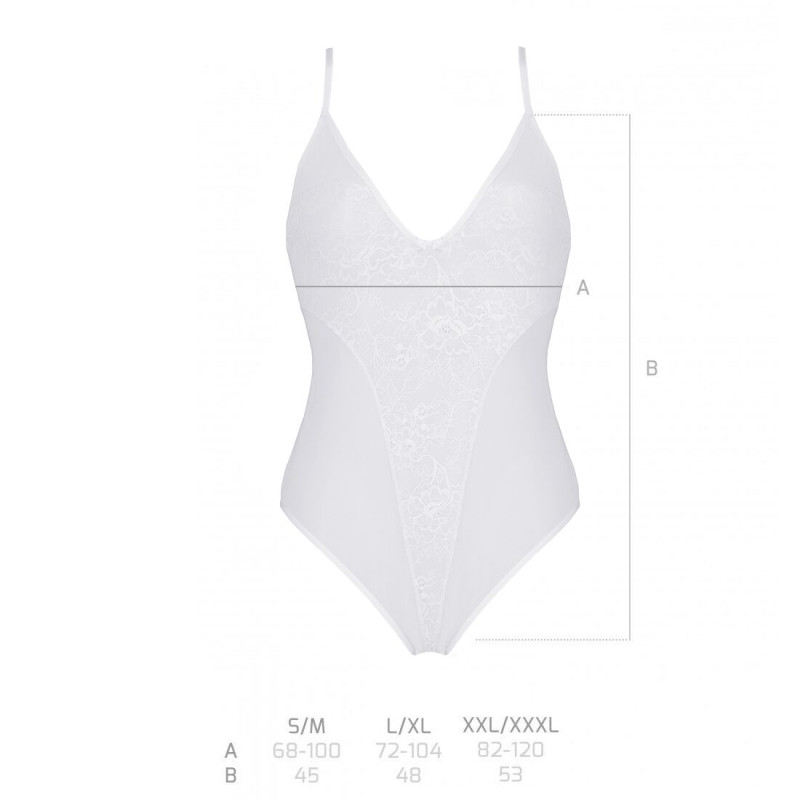 Боді з ажурним декором та відкритим кроком Passion Ursula Body white XXL/XXXL Боді з ажурним декором та відкритим кроком Passion Ursula Body white XXL/XXXL