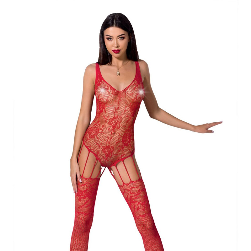 Ажурный бодистокинг с имитацией чулок Passion BS074 red Ажурный бодистокинг с имитацией чулок Passion BS074 red