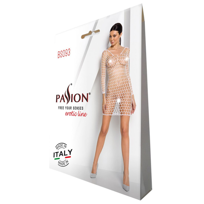 Бодістокінг-сукня з глибоким коміром Passion BS093 white Бодістокінг-сукня з глибоким коміром Passion BS093 white