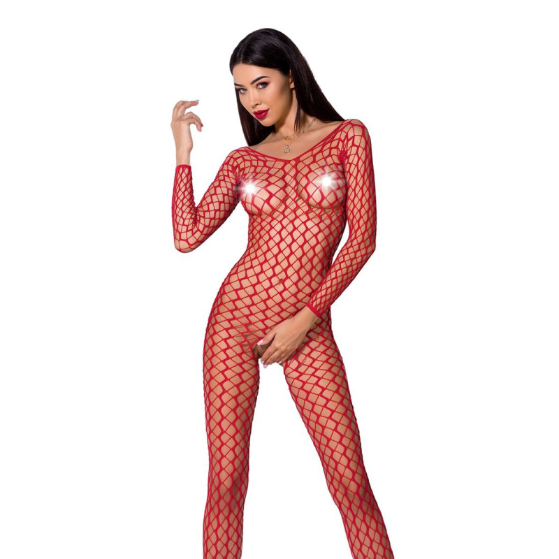 Бодістокінг Passion BS068 red, комбінезон, велика сітка, довгий рукав Бодістокінг Passion BS068 red, комбінезон, велика сітка, довгий рукав