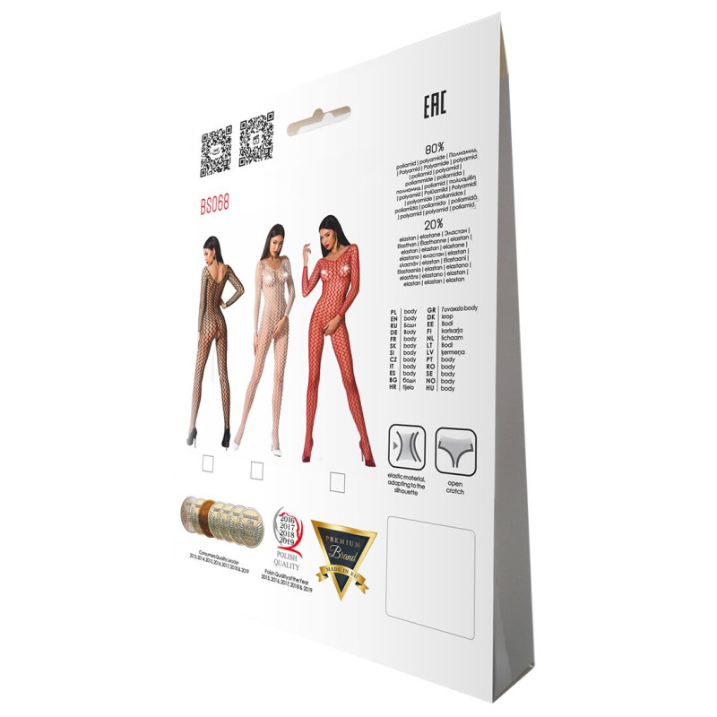 Бодістокінг Passion BS068 red, комбінезон, велика сітка, довгий рукав Бодістокінг Passion BS068 red, комбінезон, велика сітка, довгий рукав