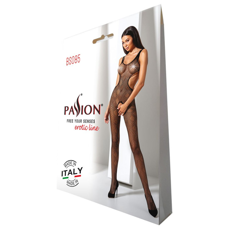 Еротичний бодістокінг з малюнком Passion BS085 black Еротичний бодістокінг з малюнком Passion BS085 black