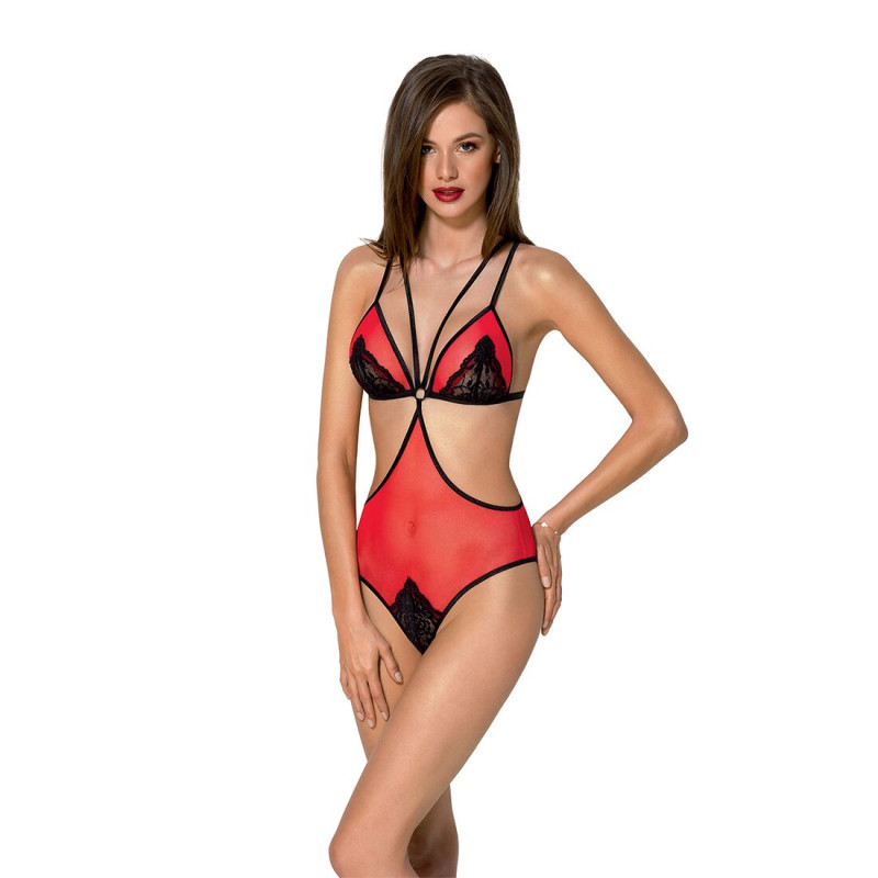 Напівпрозоре боді з мереживом Passion PEONIA BODY red L/XL Напівпрозоре боді з мереживом Passion PEONIA BODY red L/XL