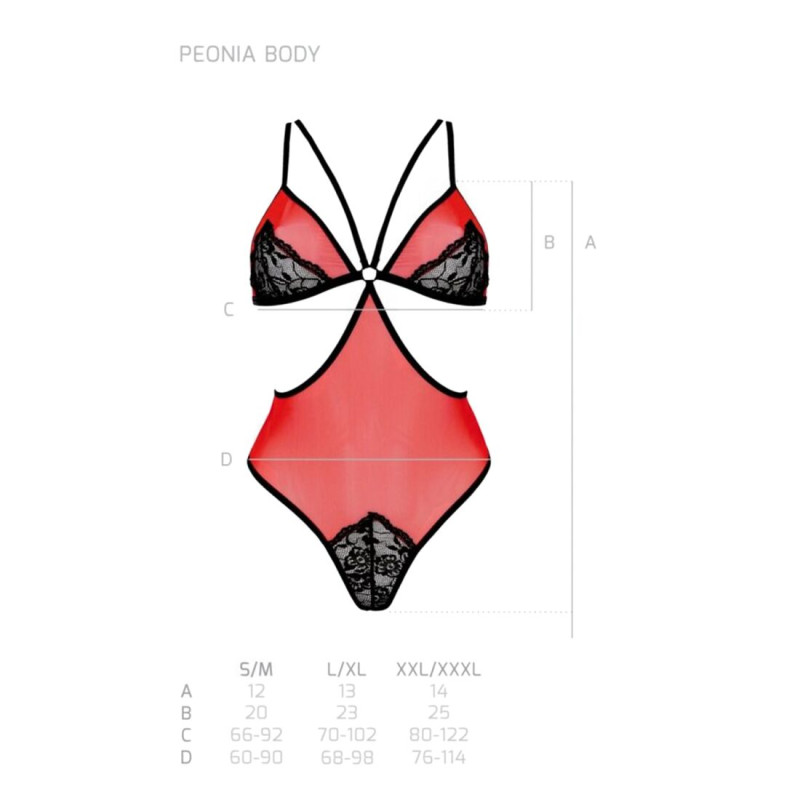 Напівпрозоре боді з мереживом Passion PEONIA BODY red L/XL Напівпрозоре боді з мереживом Passion PEONIA BODY red L/XL