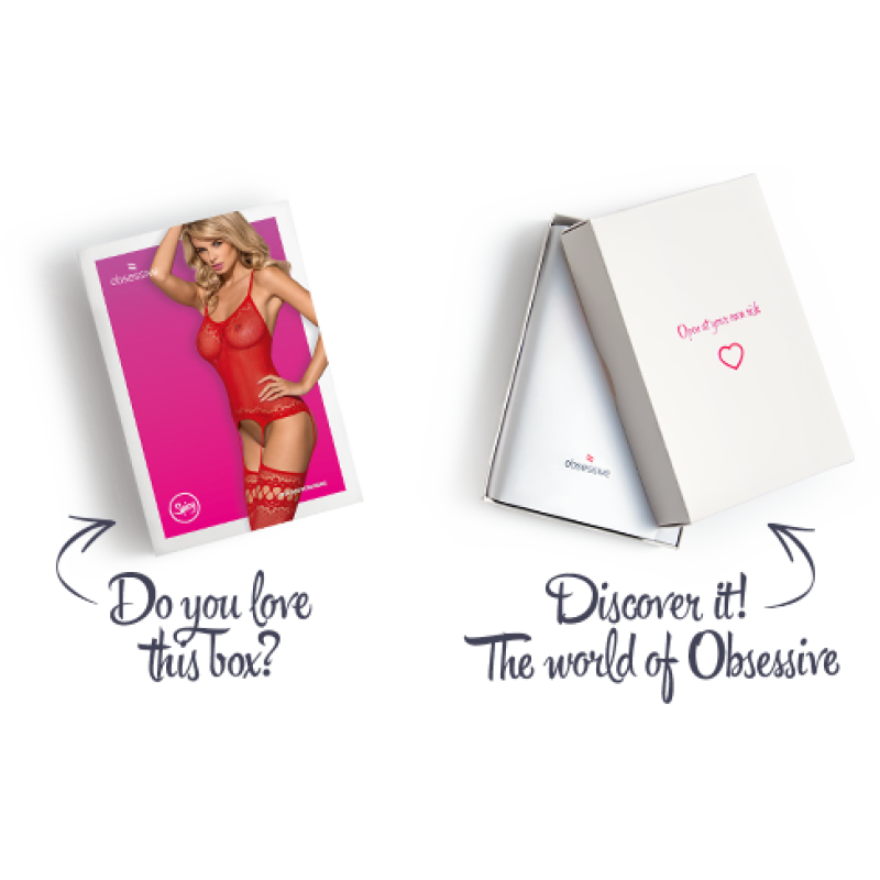 Бодистокинг Obsessive Bodystocking F214 имитация корсета и чулок на подвязках red S/M/L Бодистокинг Obsessive Bodystocking F214 имитация корсета и чулок на подвязках red S/M/L