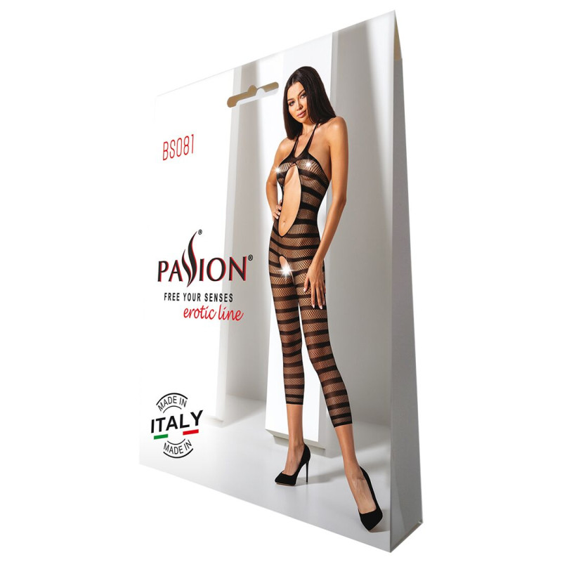 Сітчастий бодістокінг з відкритим животом Passion BS081 black Сітчастий бодістокінг з відкритим животом Passion BS081 black