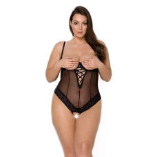 Боди Passion Exclusive North Body black 6XL/7XL, открытая грудь, с доступом, винил и кружева