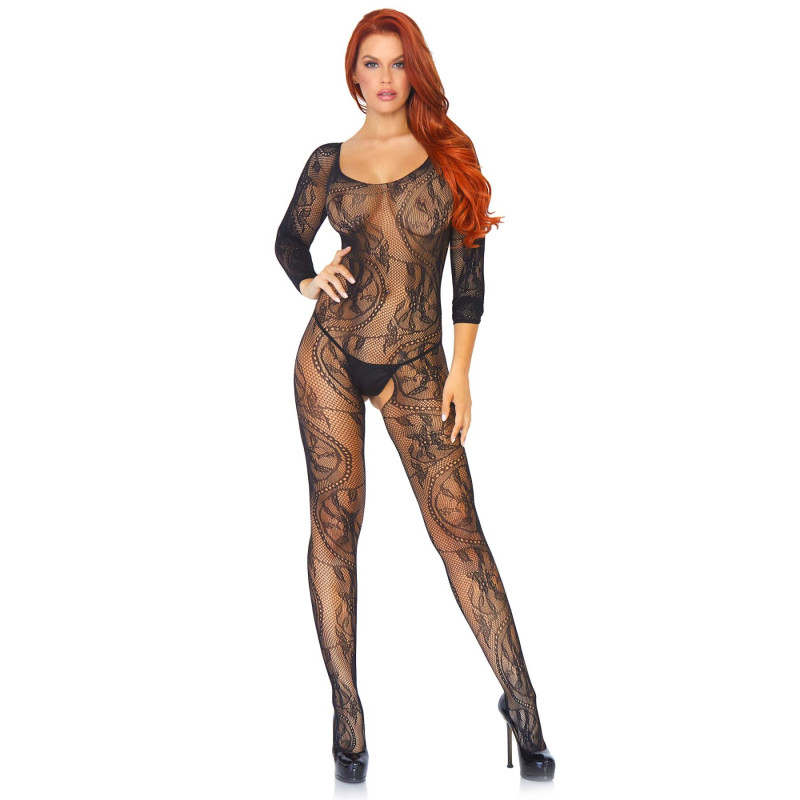 Бодістокінг Leg Avenue Swirl Lace Bodystocking Black One size Бодістокінг Leg Avenue Swirl Lace Bodystocking Black One size