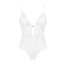 Еротичне напівпрозоре боді Obsessive Heavenlly crotchless teddy білий XL/2XL