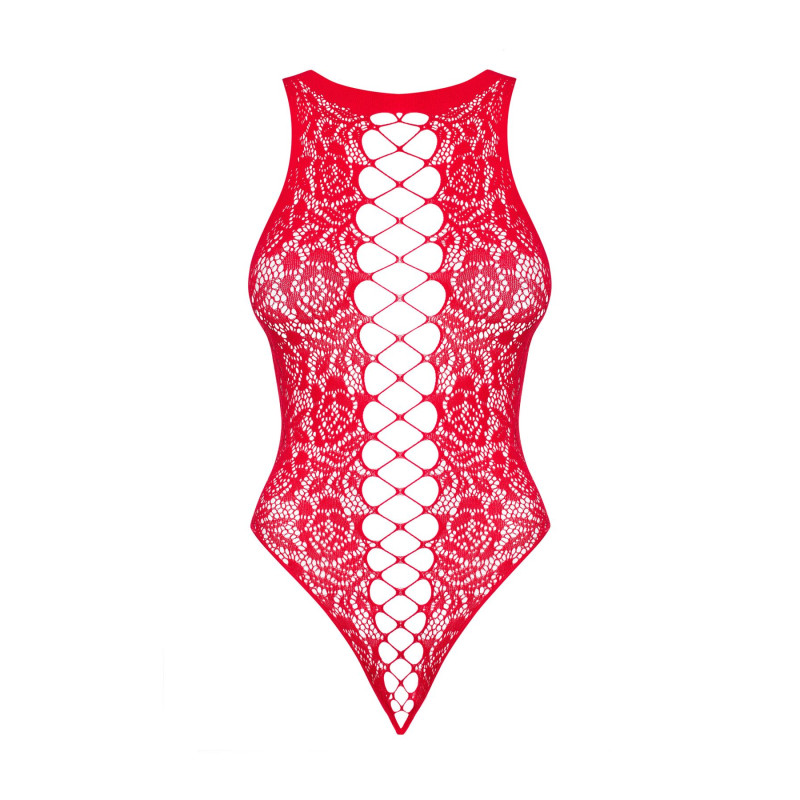 Ажурный бодистокинг с эффектом шнуровки Obsessive B120 teddy красный S/M/L Ажурный бодистокинг с эффектом шнуровки Obsessive B120 teddy красный S/M/L