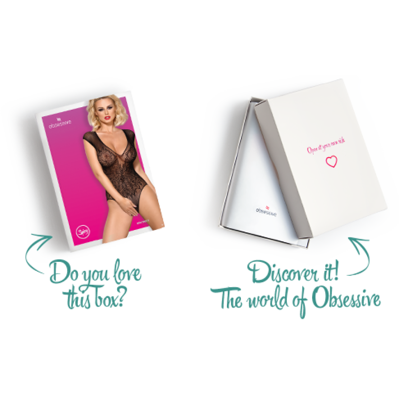 Бодістокінг із великої сітки з мереживом Obsessive B112 teddy чорний S/M/L Бодістокінг із великої сітки з мереживом Obsessive B112 teddy чорний S/M/L